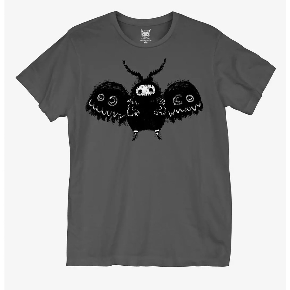 Gray Graphic T-Shirt with Skull Moth Design